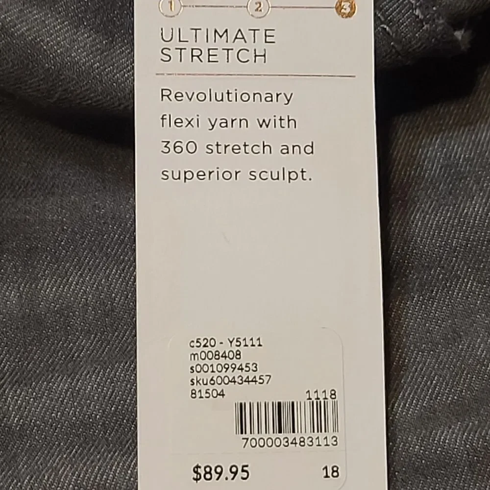 Lane Bryant NEW  Ultimate Stretch High Rise Skinny Grey Jeans Size 18